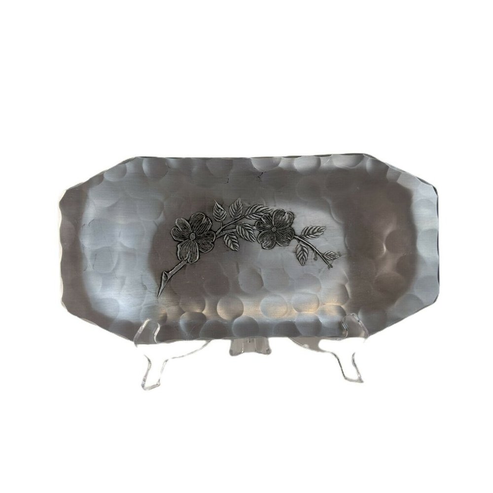 Wendell August Forge Handmade Dogwood Hammered Aluminum Bread Tray Dish 12"x6"